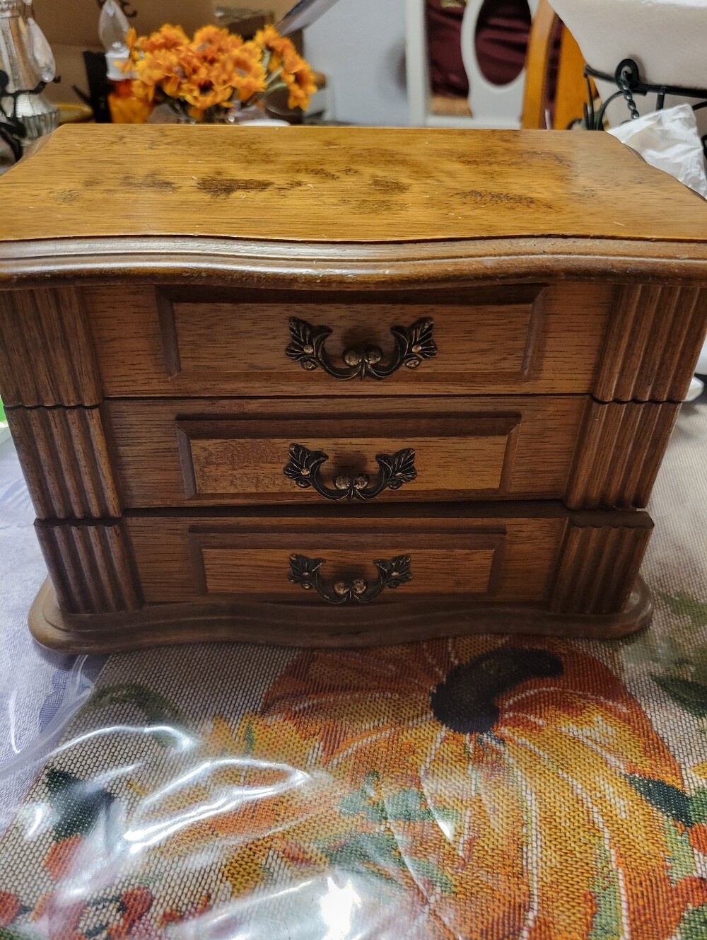 Vintage Wooden Two-Drawer Jewelry Box - Warm Brown